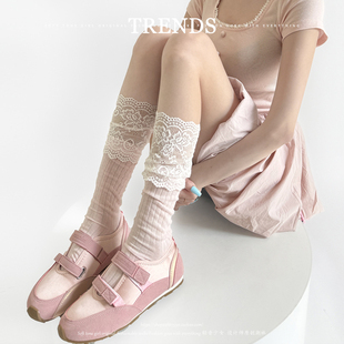 春夏甜美蕾丝花边小腿袜棉miu系百搭竖条纹堆堆袜子 少女心爆棚