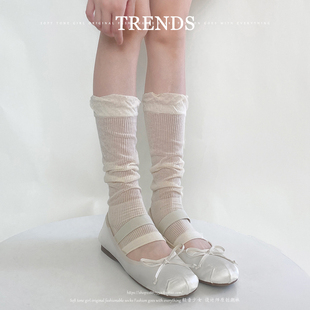 泡泡口踩脚款 微透竖条显瘦堆堆袜 芭蕾风百搭jk小腿袜子女夏薄款