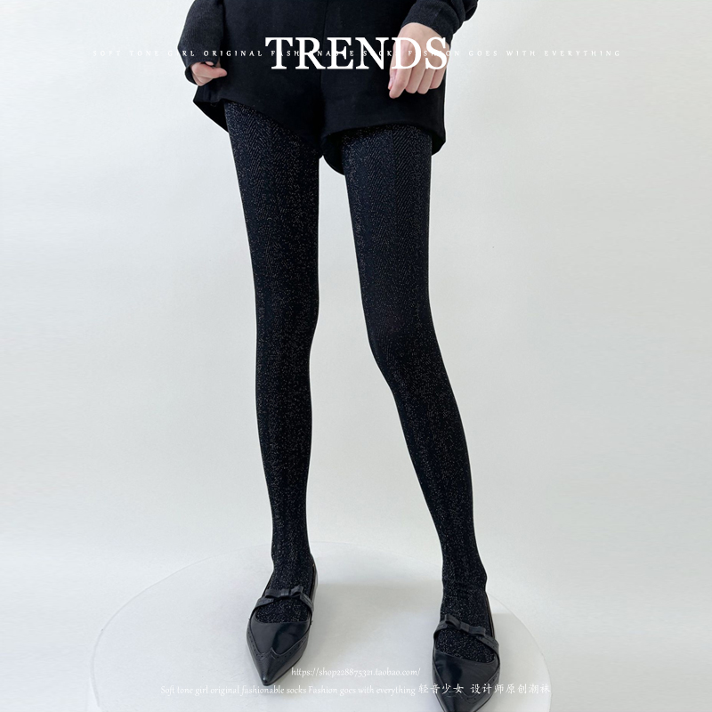 银丝微闪~秋冬款麦穗条纹连裤袜