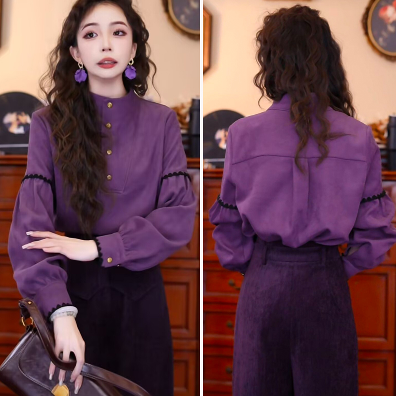 复古港风衬衫女长袖chic别致上衣