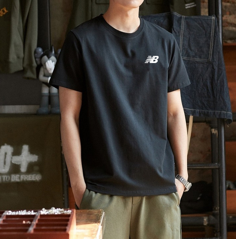 100%纯棉新百伦正品夏季短袖t恤男圆领宽松大码男士全棉半袖体恤