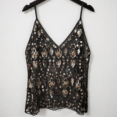 亮片钉珠吊带背心女春夏新款蕾丝