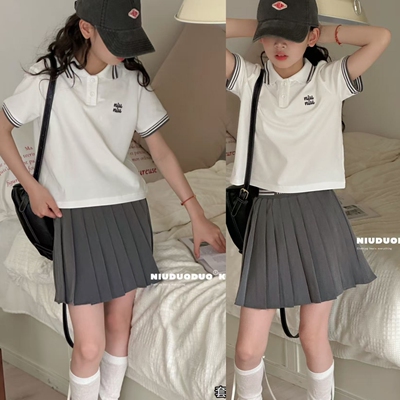 童装女童夏款学院风短袖+百褶裙