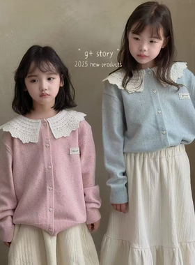 G+童装2025秋冬款针织衫女童洋气花边彩点爱心纽扣开衫毛衣52802