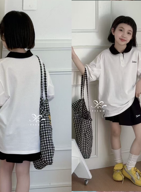 己又合女童翻领短袖T恤2025夏款中大童韩版女孩休闲polo短T11052