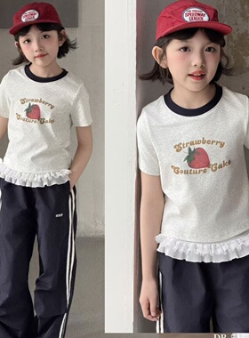 牛哆哆童装2025夏款女童草莓印花短款短袖T恤中大童辣妹t63839