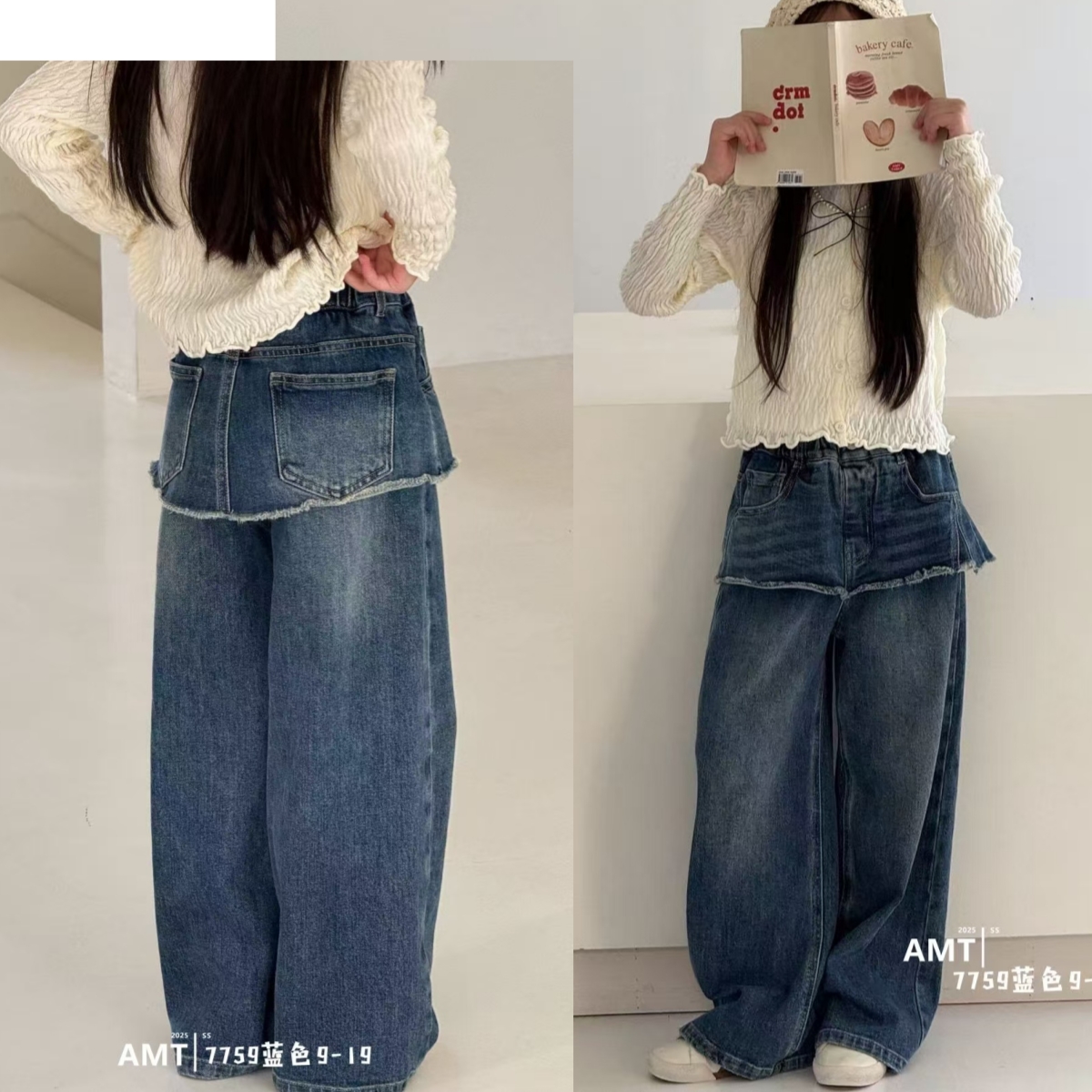 女童洋气假两件直筒裤中大童秋款