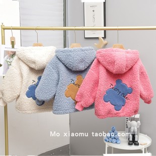 3405 中大童加厚儿童连帽拉链衫 大E小e童装 皮毛一体外套冬新品