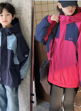牛哆哆2025冬款男女童韩版拼色连帽夹棉冲锋衣中大童加厚棉服6922