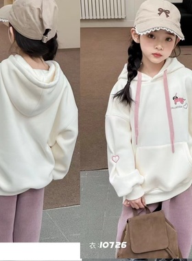 叫我格格童装2024秋冬款女童休闲加厚一体绒连帽卫衣中大童10726