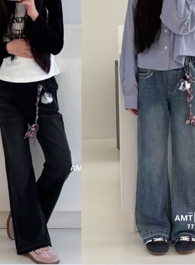 爱木橦裤子2025秋新款儿童洋气水洗直筒牛仔裤中大童百搭裤子7736