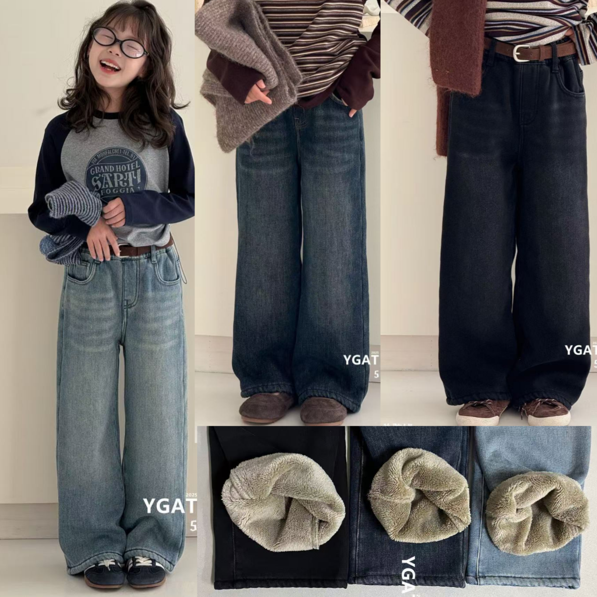 阳光爱橦裤子2025冬『羊驼绒』女童蝴蝶结刺绣加绒直筒牛仔裤5166,童装/婴儿装/亲子装,裤子,淘宝优惠券,粉丝福利购,淘宝优惠卷