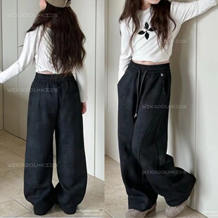 中大童休闲裤 壹咔豆裤 女童满天星针织直筒裤 新款 206636 子2024秋装