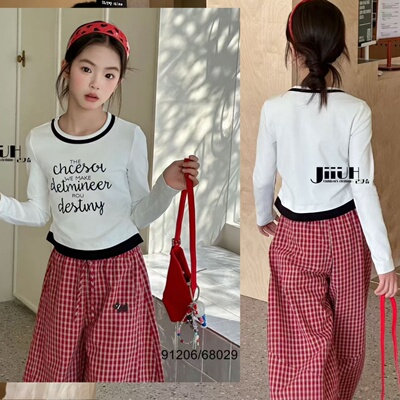 女童春季韩系字母圆领长袖T恤