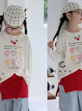 叫我格格童装2025秋新款儿童洋气爱心印花长袖T恤女童圆领t11330