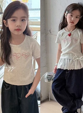 叫我格格童装2025夏季新款女童洋气爱心短袖T恤儿童辣妹t10878