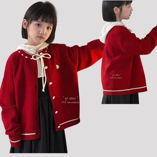 G+毛衣2026春新款女童洋气圆领卡通刺绣年货款针织开衫毛衣52899