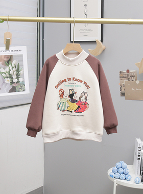 叫我格格童装冬款女童加绒加厚保暖一体绒套头卡通卫衣12757