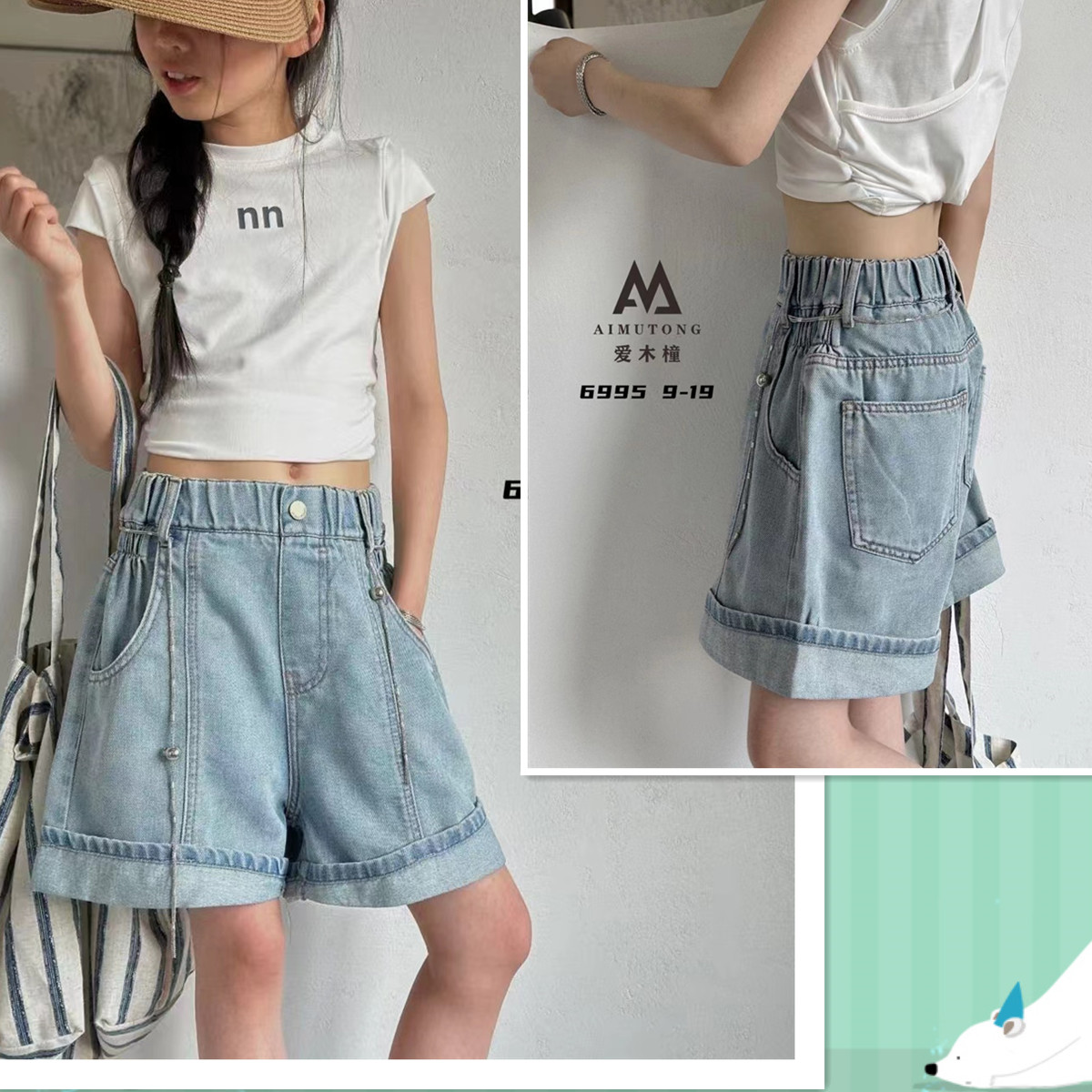 爱木橦夏季新款百搭女童牛仔短裤图片