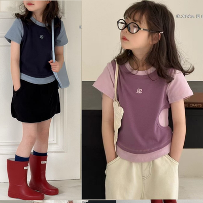 品牌童装女童夏款甜酷假两件半袖