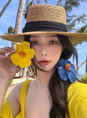 仿真扶桑花上镜侧边发夹度假风