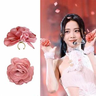 网红甜美手饰花朵舞手花大花朵戒指环花开口戒团体舞蹈道具配饰