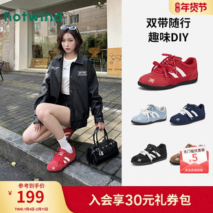 热风德训鞋女2026年春季新款时尚运动休闲鞋薄底赛车鞋红色鞋子