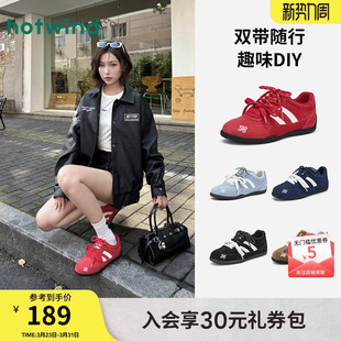 时尚 新款 运动休闲鞋 薄底赛车鞋 子 热风德训鞋 红色鞋 女2026年春季