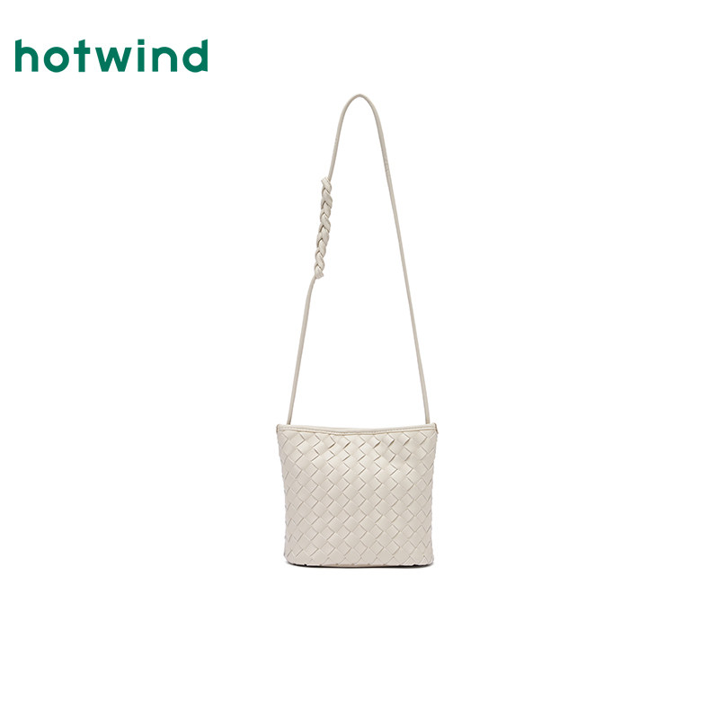 热风女士包包2025年秋季新款编织桶包斜挎包白色水桶大容量斜挎包