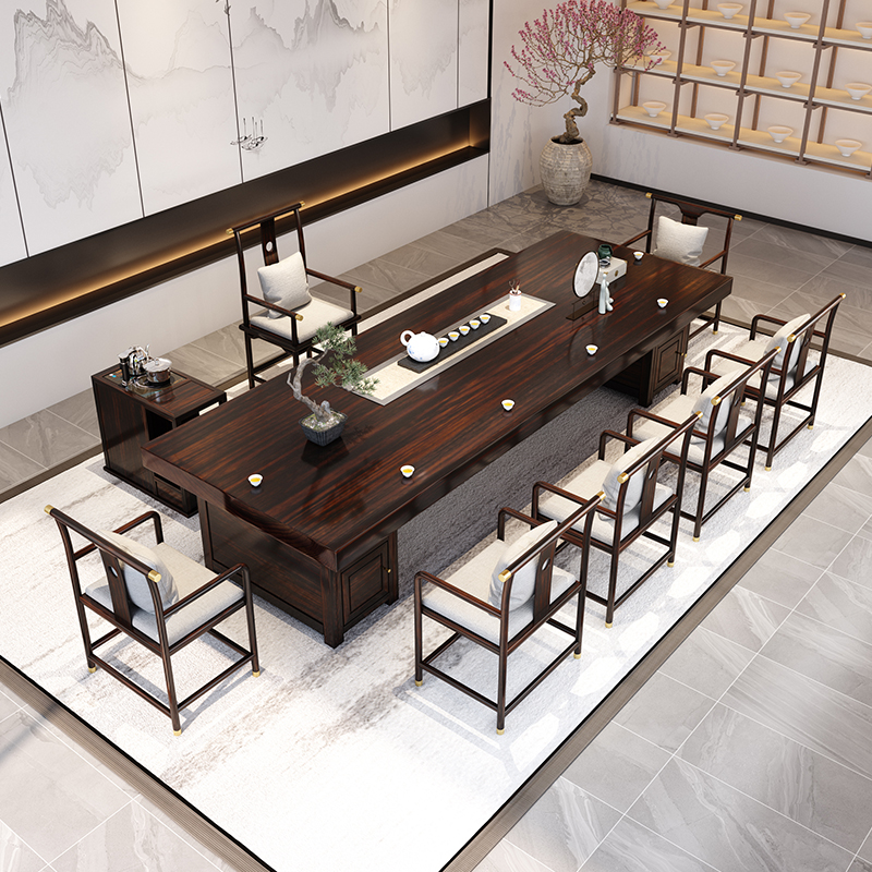 实木大板茶桌椅组合新中式茶台茶几现代办公室酒店大厅茶室接待桌