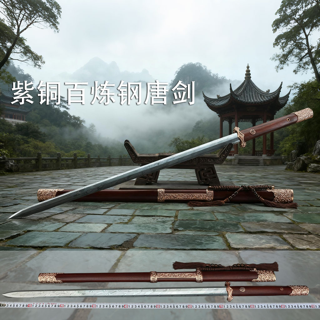 龙泉市御剑堂正品宝剑折叠锻打长款百炼钢唐剑古风刀剑紫铜未开刃
