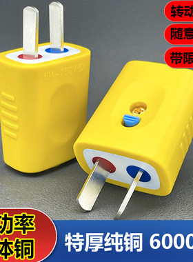 带按钮锁扣公插头二脚一体特厚纯铜工地家用大功率多功能二插多用