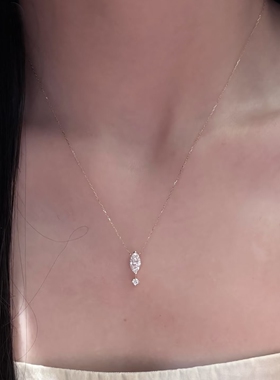 S925纯银水滴闪钻项链清冷感简约金色极细马眼锆石单钻锁骨链女