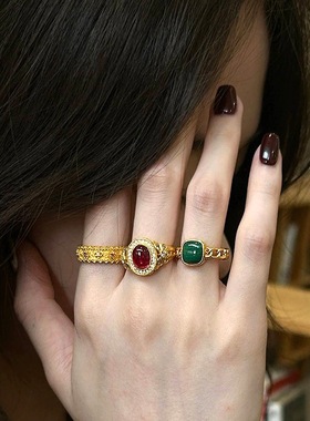 中古vintage祖母绿方糖戒指