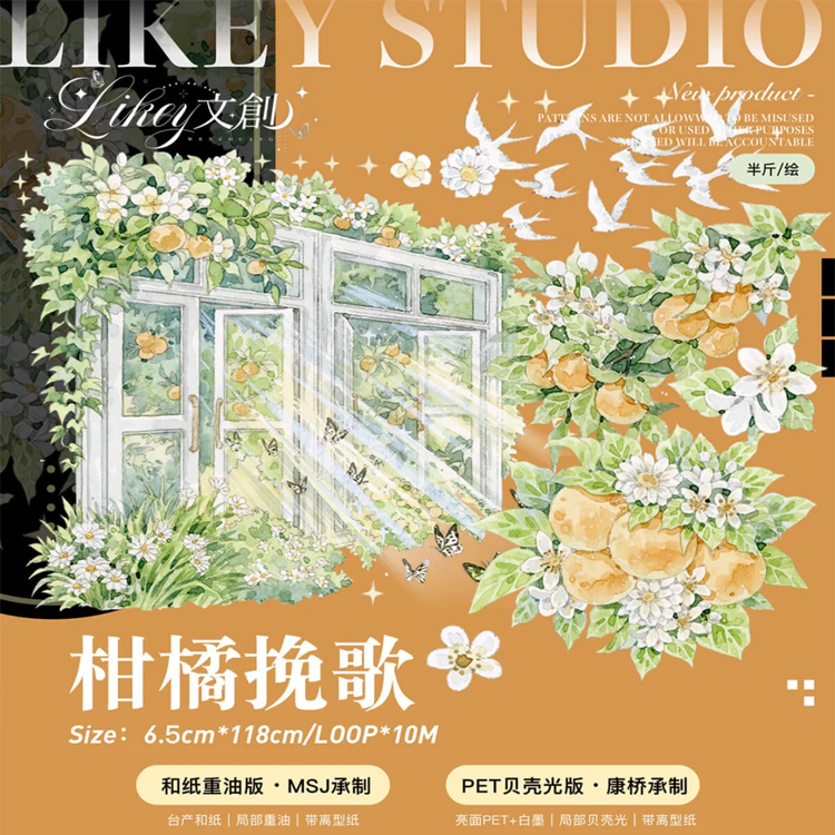 满18包邮Likey文创柑橘挽歌-贝壳光分装特材拼贴流麻手帐胶带