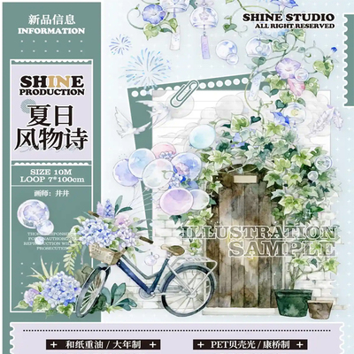 满18包邮shine夏日风物诗-贝壳光分装特材拼贴贝壳光流麻手帐胶带