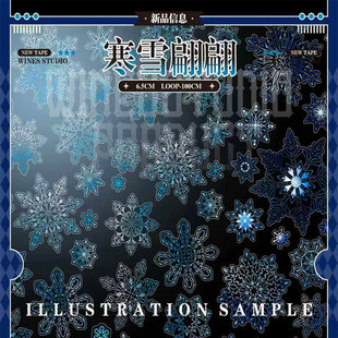 满18包邮wines寒雪翩翩切膜贝壳光分装特材拼贴流麻手帐胶带