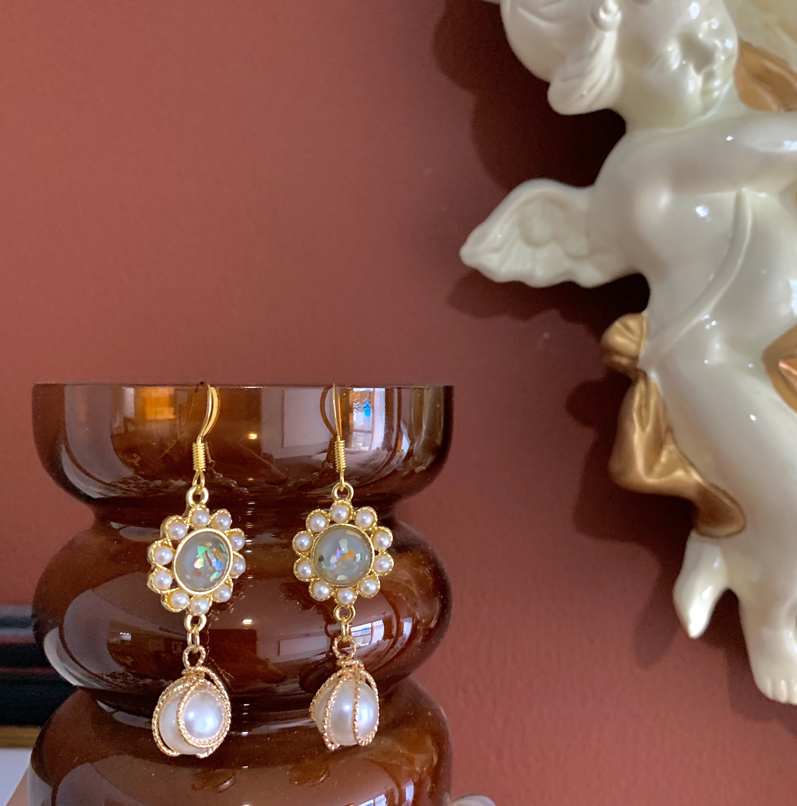 琉璃珍珠~复古vintage巴洛克宫廷风超仙精致长款法式耳环女款耳钉