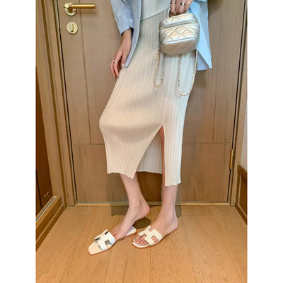 小众一字带方头H型沙滩凉拖鞋女