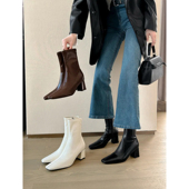 ww好版 型 新款 lady 法式 方头显瘦短靴女粗跟弹力瘦瘦靴子高跟靴