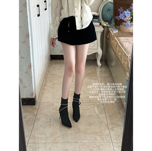 c尖头高跟靴子水钻蛇形缠绕细跟性感弹力短靴女 独家r lady ww新款