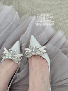 女尖头浅口单鞋 lady ww千金感rcc气质单鞋 水钻蝴蝶结细高跟鞋 婚鞋