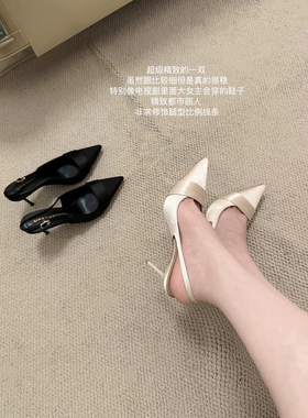 lady ww贵气法式缎面高跟鞋女细跟新款夏季尖头气质浅口单鞋凉鞋