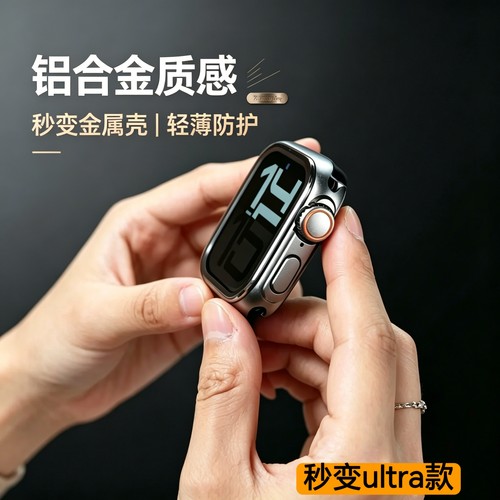 适用苹果手表S789代SE3金属保护壳秒变ultra款全包防摔壳S11代46M
