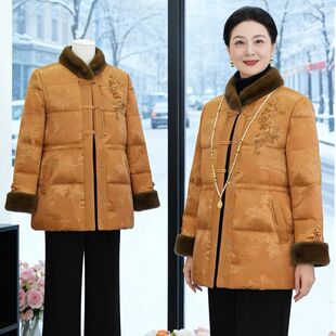 洋气新中老年妈妈棉衣2025冬装新款中式国风中长款加厚保暖外套女
