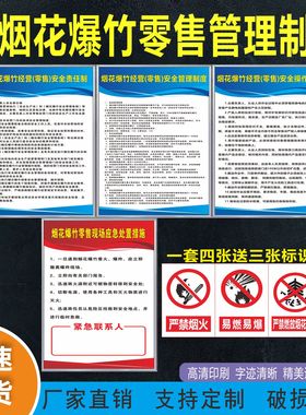 烟花爆竹安全管理制度严禁烟火经营零售应急操作规程标识警示牌贴