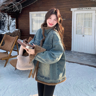 牛仔派克服外套女2025冬季新款显瘦保暖加绒加厚毛毛内胆棉衣棉服