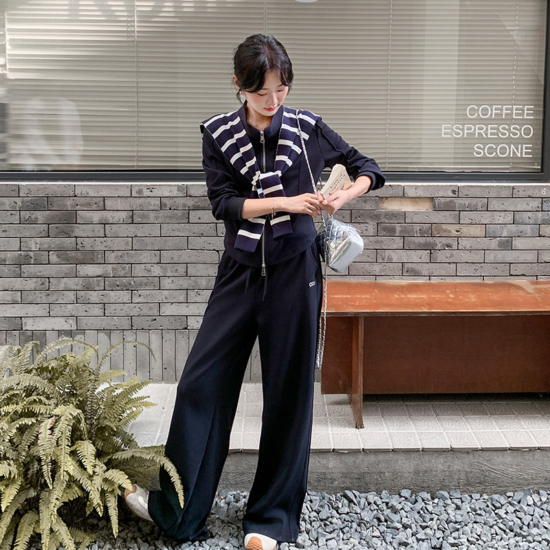 藏青色卫衣套装女2026春秋季新款休闲披肩外套上衣休闲裤子三件套,女装/女士精品,时尚套装,淘宝优惠券,粉丝福利购,淘宝优惠卷