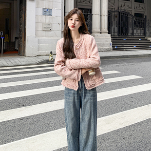 粉色小香风外套女2026春秋季新款韩系高级感法式气质名媛短款上衣