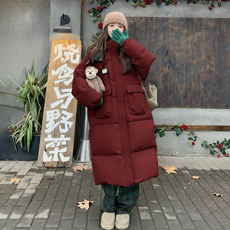 酒红色中长款气质连帽羽绒服女2025冬季新款甜美显瘦加厚保暖外套,女装/女士精品,羽绒服,淘宝优惠券,粉丝福利购,淘宝优惠卷